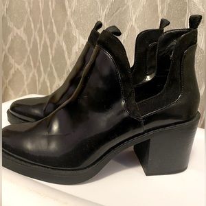 Zara Trafaluc Black Patent Leather Cut Out Booties | Fall Ankle Boots | Shoes